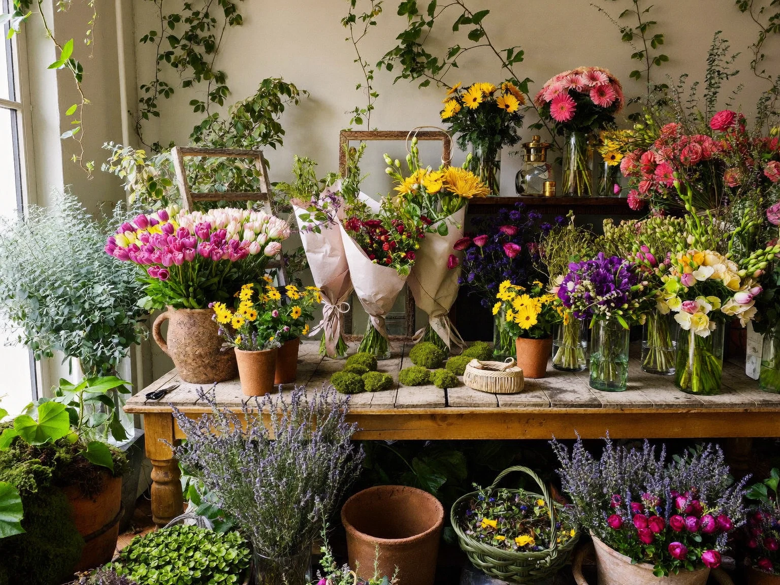 Illustrazione di una selezione di fiori assortiti per composizione